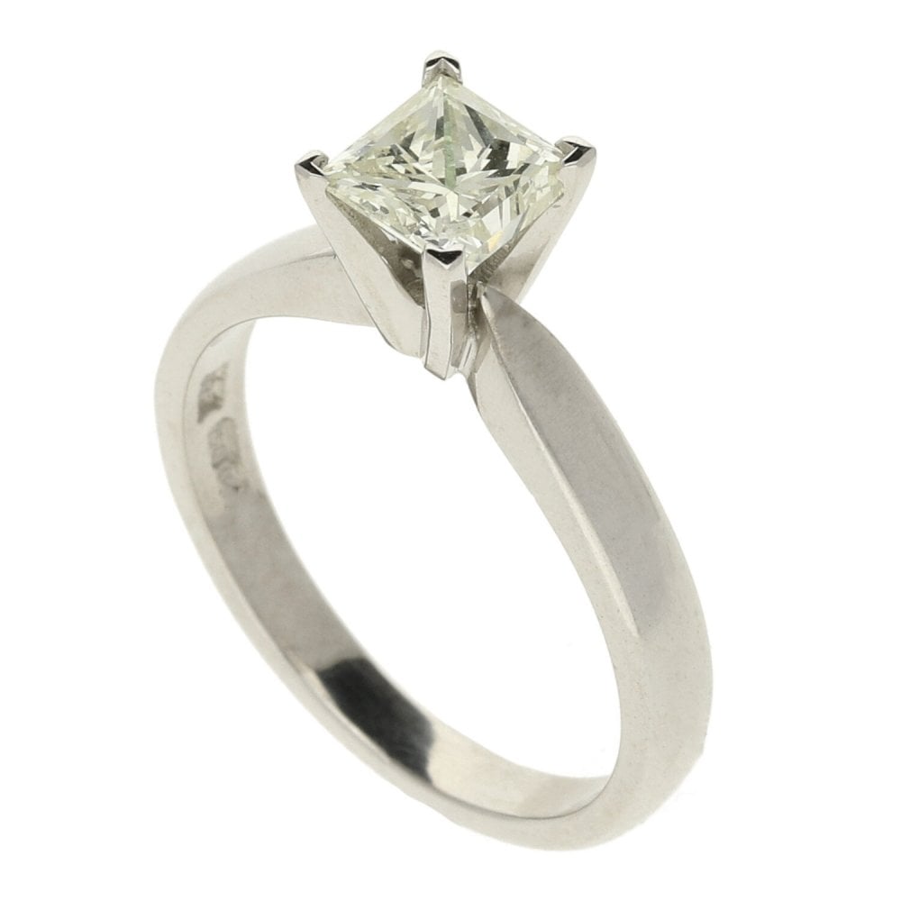 Ladies 18ct White Gold Princess Cut Diamond Ring - Size N