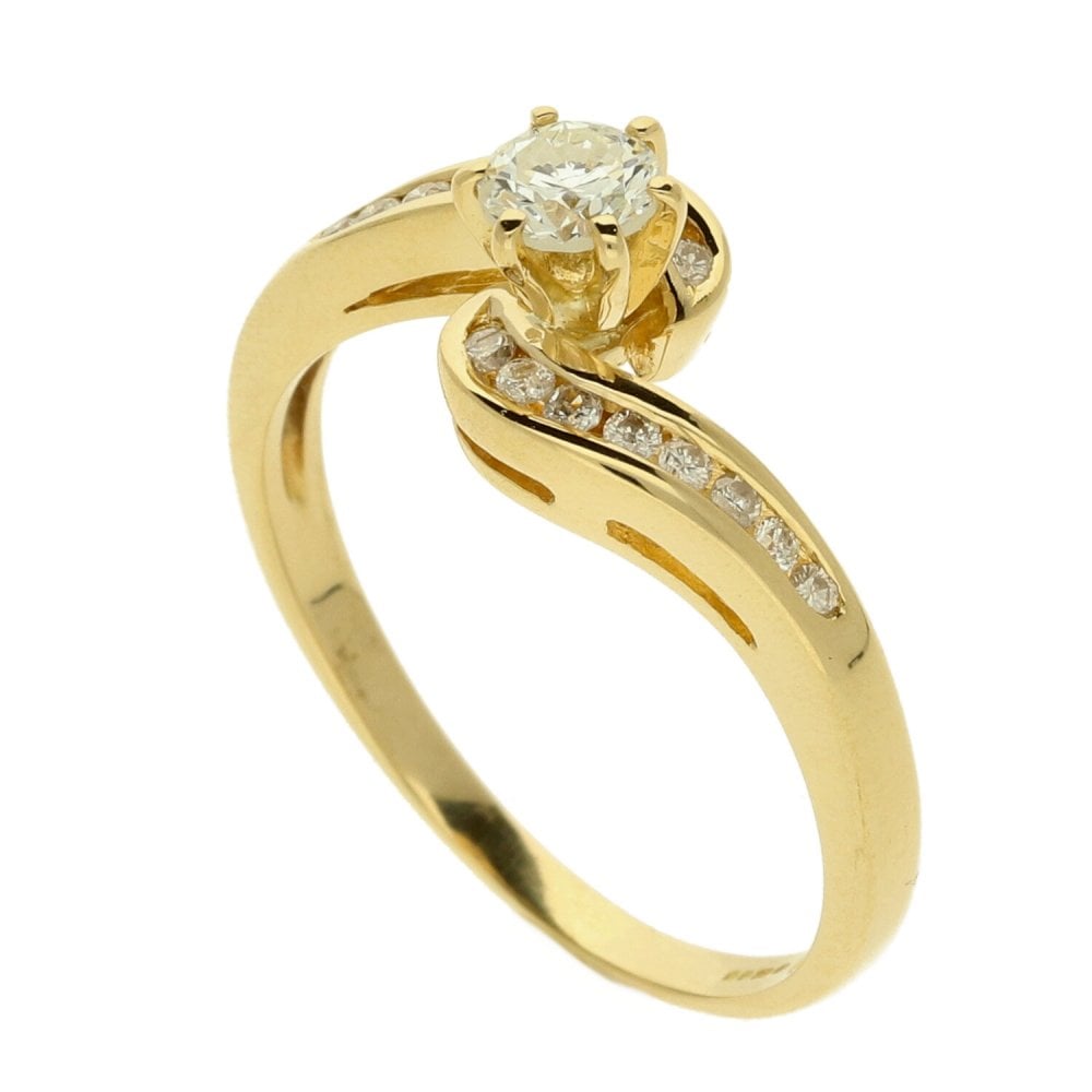 Ladies 18ct Yellow Gold Diamond Twist Ring - Size Q