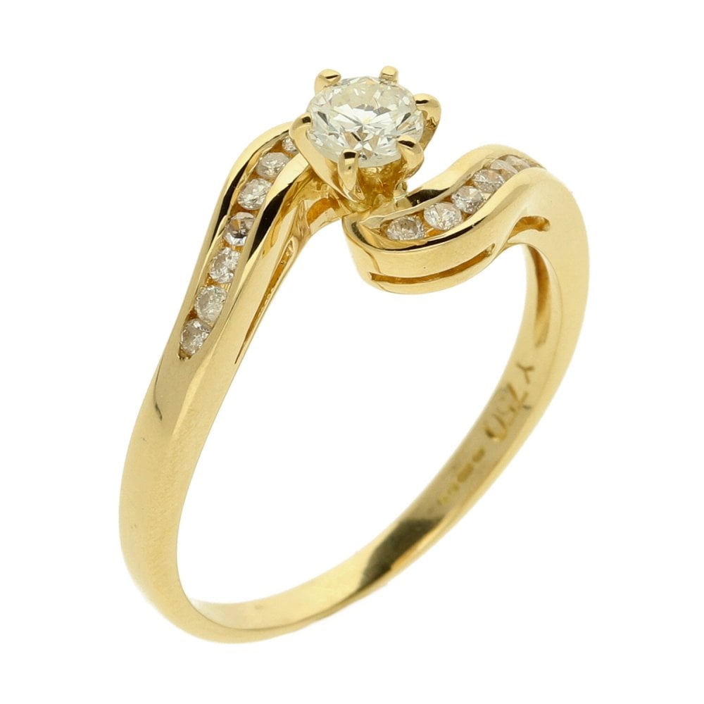 Ladies 18ct Yellow Gold Diamond Twist Ring - Size Q