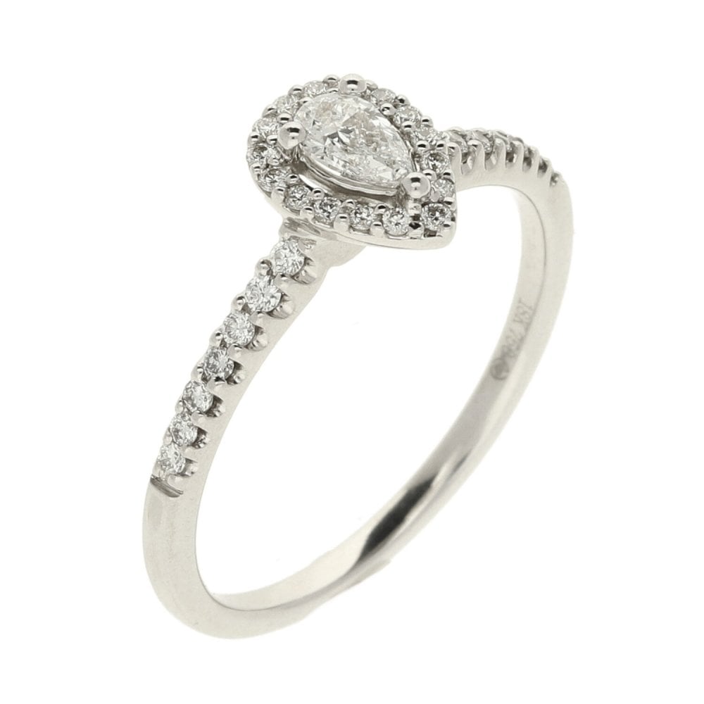 Ladies 18ct White Gold Diamond Pear Shape Cluster Ring - 0.40ct