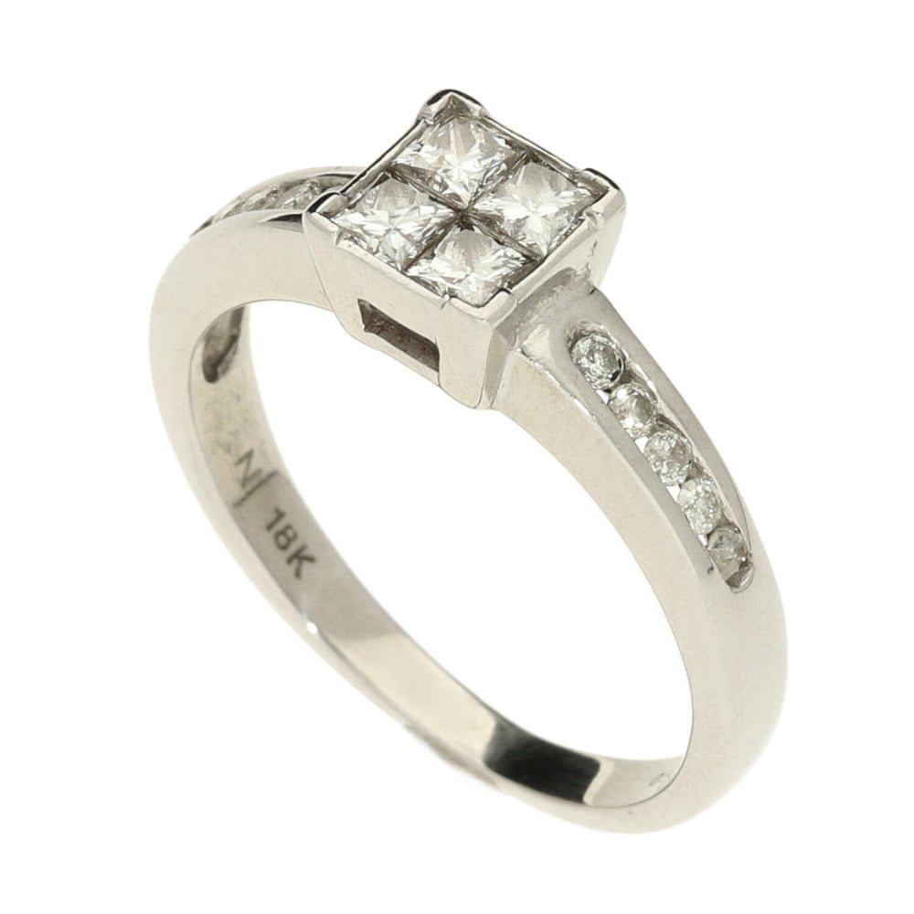 Ladies 18ct White Gold Diamond Ring - Size L