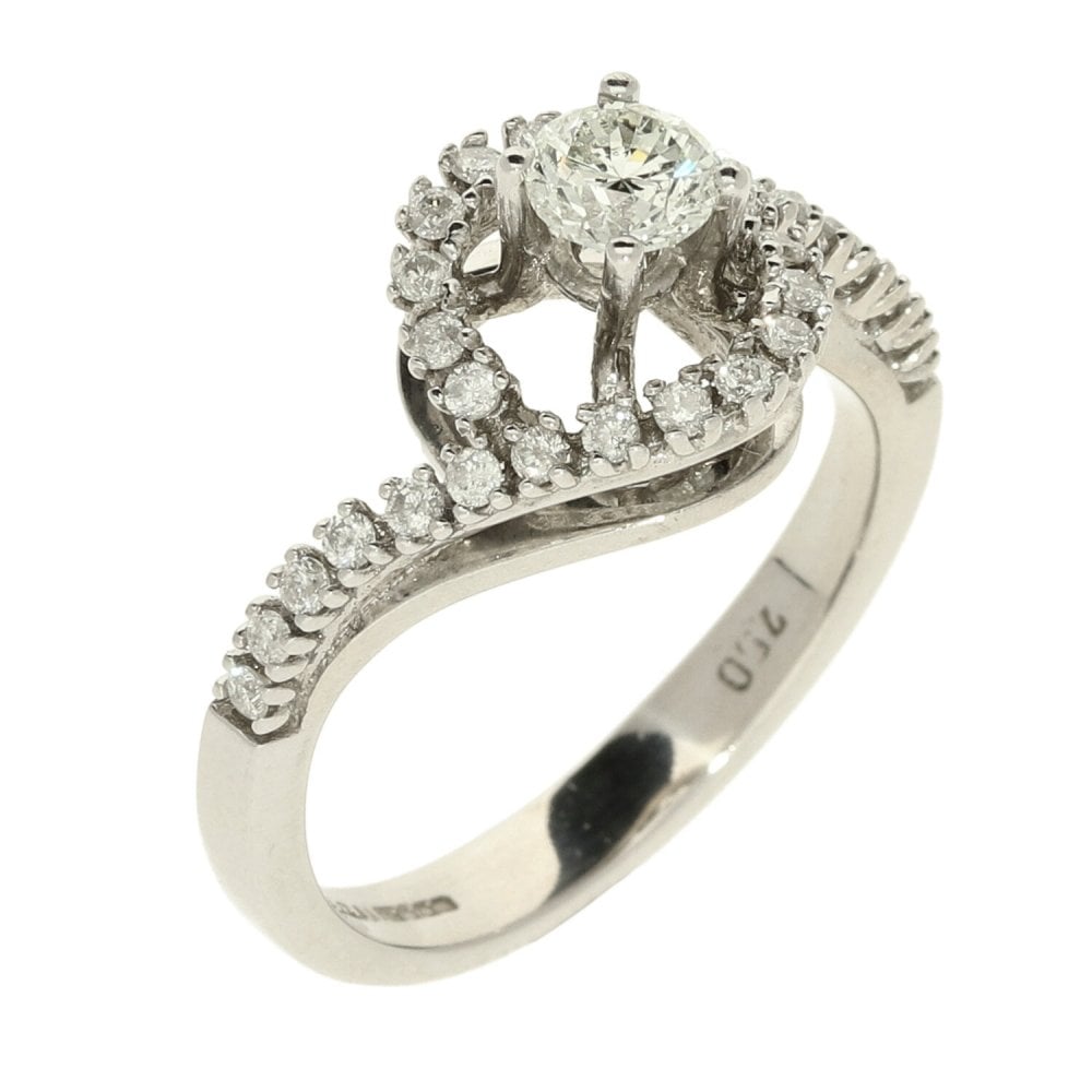 Ladies 18ct White Gold Diamond Halo Twist Ring - Size L½
