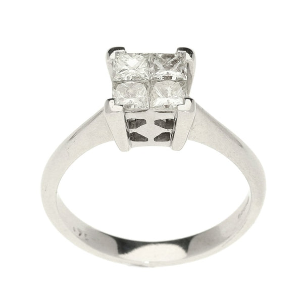 Ladies 18ct White Gold Diamond Princess Cut Ring - Size L