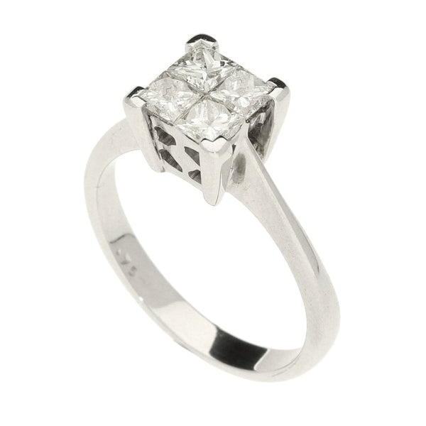 Ladies 18ct White Gold Diamond Princess Cut Ring - Size L