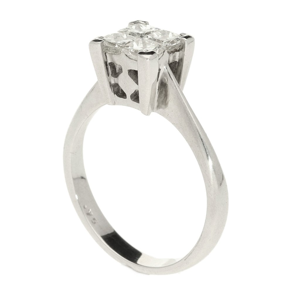 Ladies 18ct White Gold Diamond Princess Cut Ring - Size L