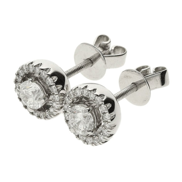 Ladies 18ct White Gold Diamond Halo Stud Earrings - 0.64ct