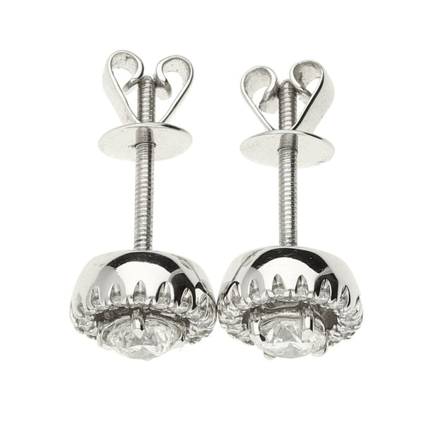 Ladies 18ct White Gold Diamond Halo Stud Earrings - 0.64ct