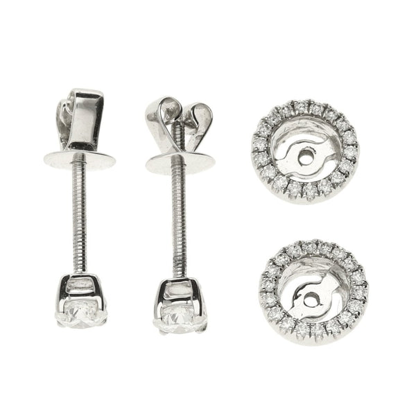 Ladies 18ct White Gold Diamond Halo Stud Earrings - 0.64ct