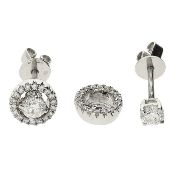 Ladies 18ct White Gold Diamond Halo Stud Earrings - 0.64ct