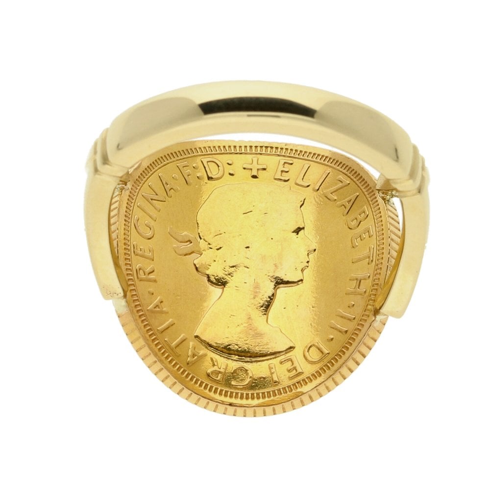 Gents 9ct Yellow Gold Bent Over Sovereign Ring - 1967