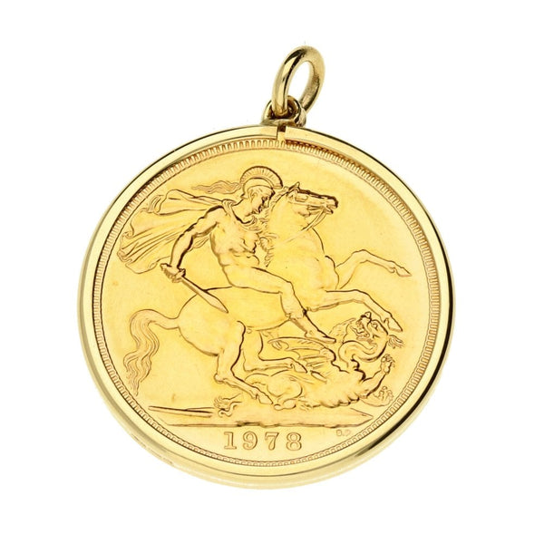 1978 9ct Yellow Gold Full Sovereign Coin Pendant - 8.8g