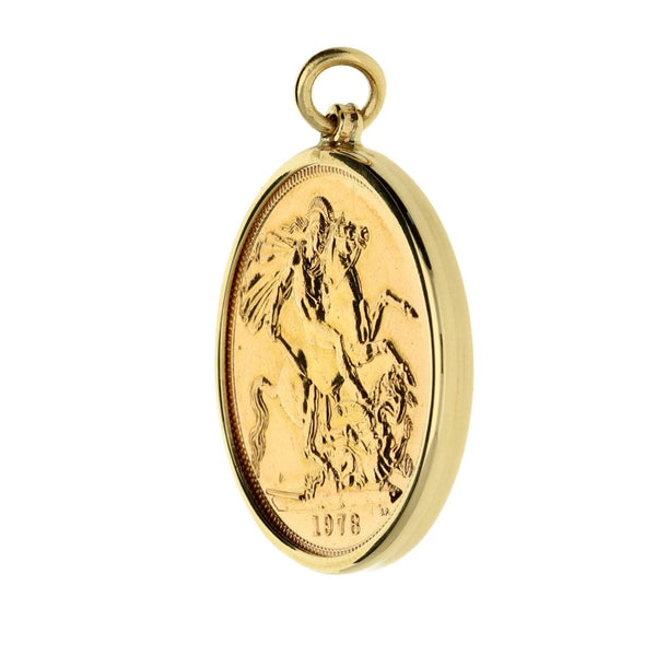 1978 9ct Yellow Gold Full Sovereign Coin Pendant - 8.8g