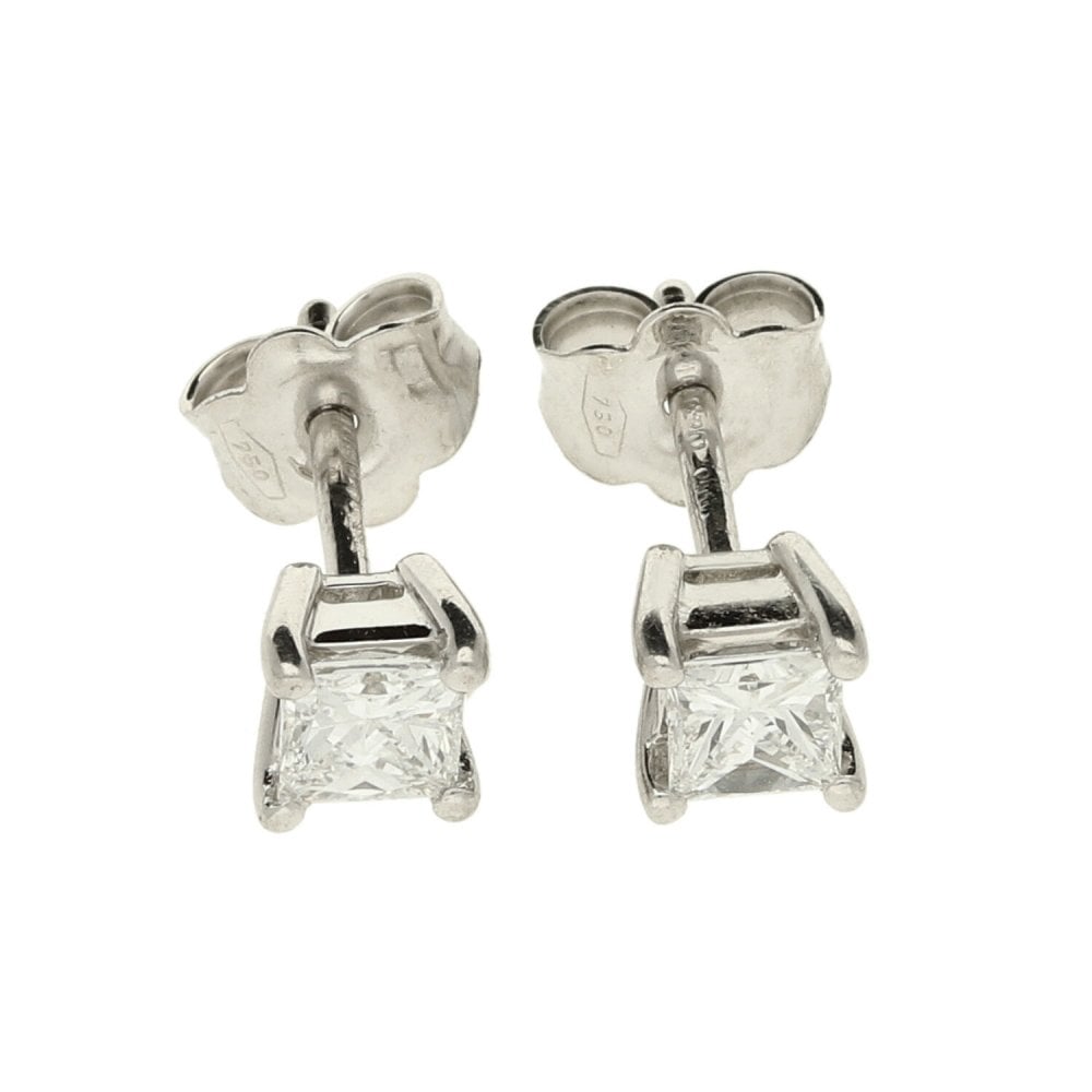 Ladies 18ct White Gold Diamond Princess Cut Studs - 0.50ct