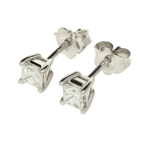 Ladies 18ct White Gold Diamond Princess Cut Studs - 0.50ct
