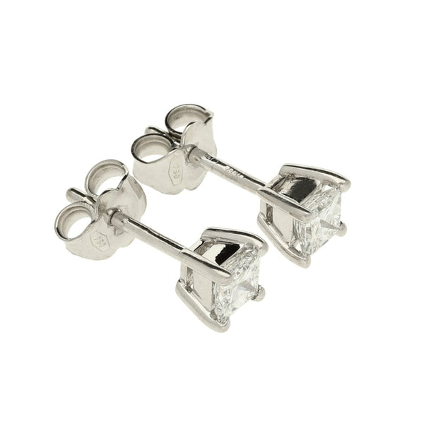 Ladies 18ct White Gold Diamond Princess Cut Studs - 0.50ct