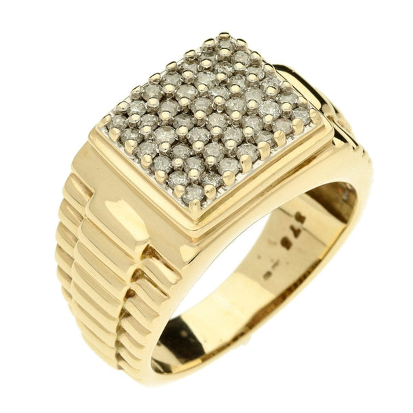 Gents 9ct Yellow Gold Diamond Square Set Ring - Size Y - 10.6g