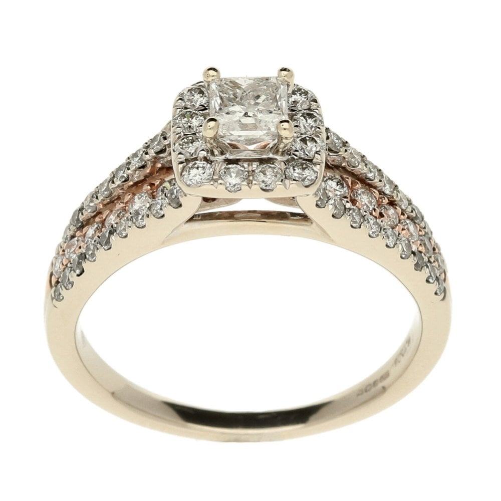 Ladies 14ct White Gold Diamond Halo & Shoulders Ring - Size P