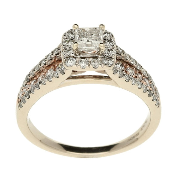 Ladies 14ct White Gold Diamond Halo & Shoulders Ring - Size P