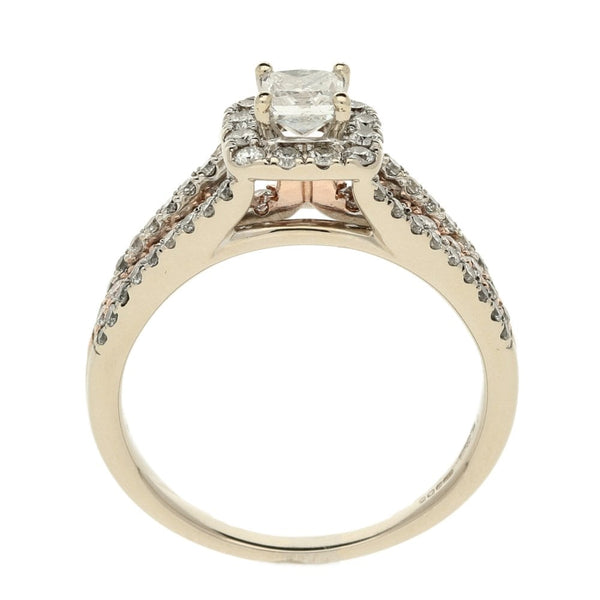 Ladies 14ct White Gold Diamond Halo & Shoulders Ring - Size P