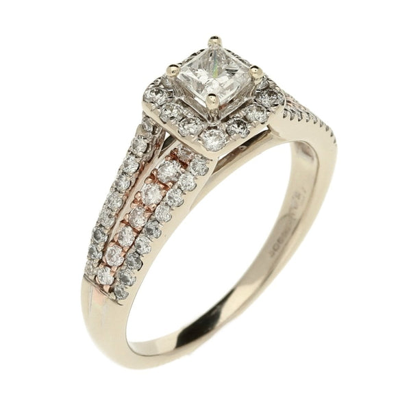 Ladies 14ct White Gold Diamond Halo & Shoulders Ring - Size P