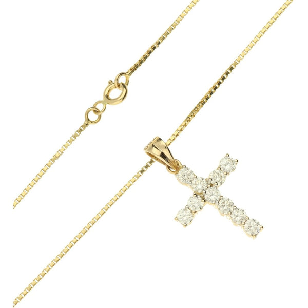 Ladies 18ct Yellow Gold Diamond Cross & Chain - 22"
