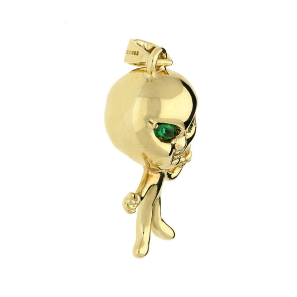 9ct Yellow Gold Alien Green Stone Set Pendant - 13.5g