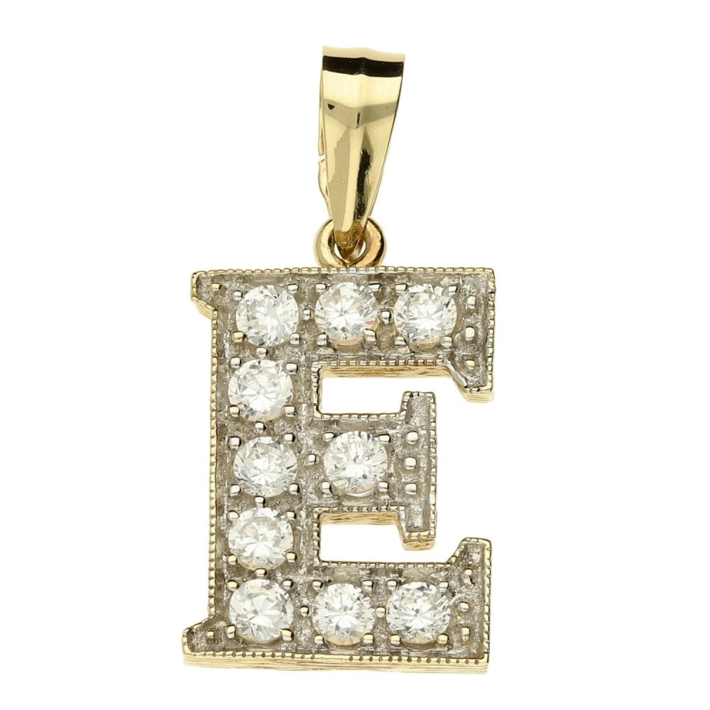 Ladies 9ct Yellow Gold Cubic Zirconia Initial E - 2.7g