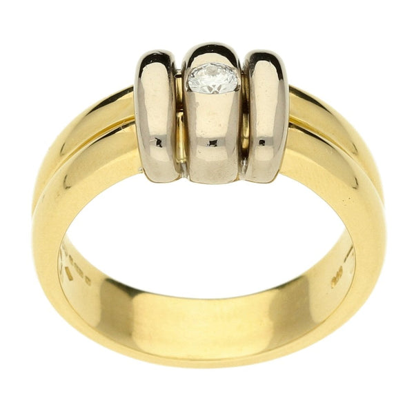 Ladies 18ct Yellow & White Gold Diamond Set Band Ring - Size N
