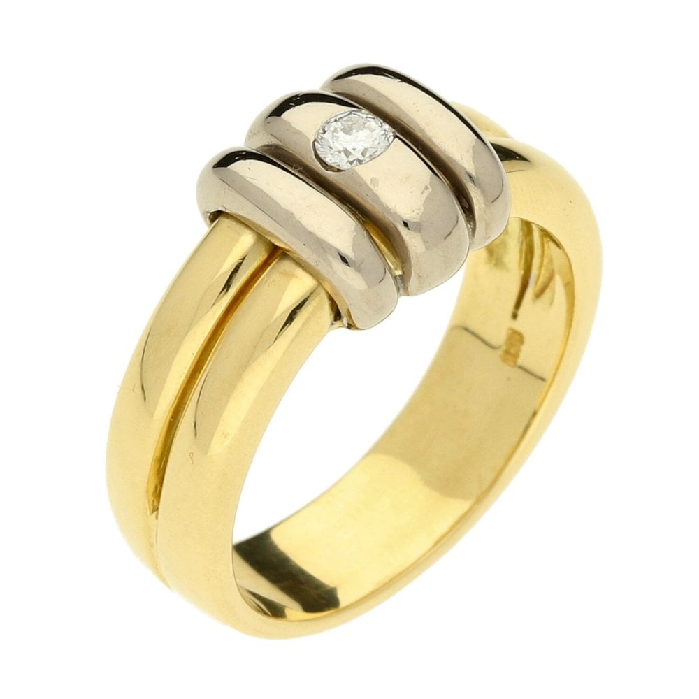 Ladies 18ct Yellow & White Gold Diamond Set Band Ring - Size N