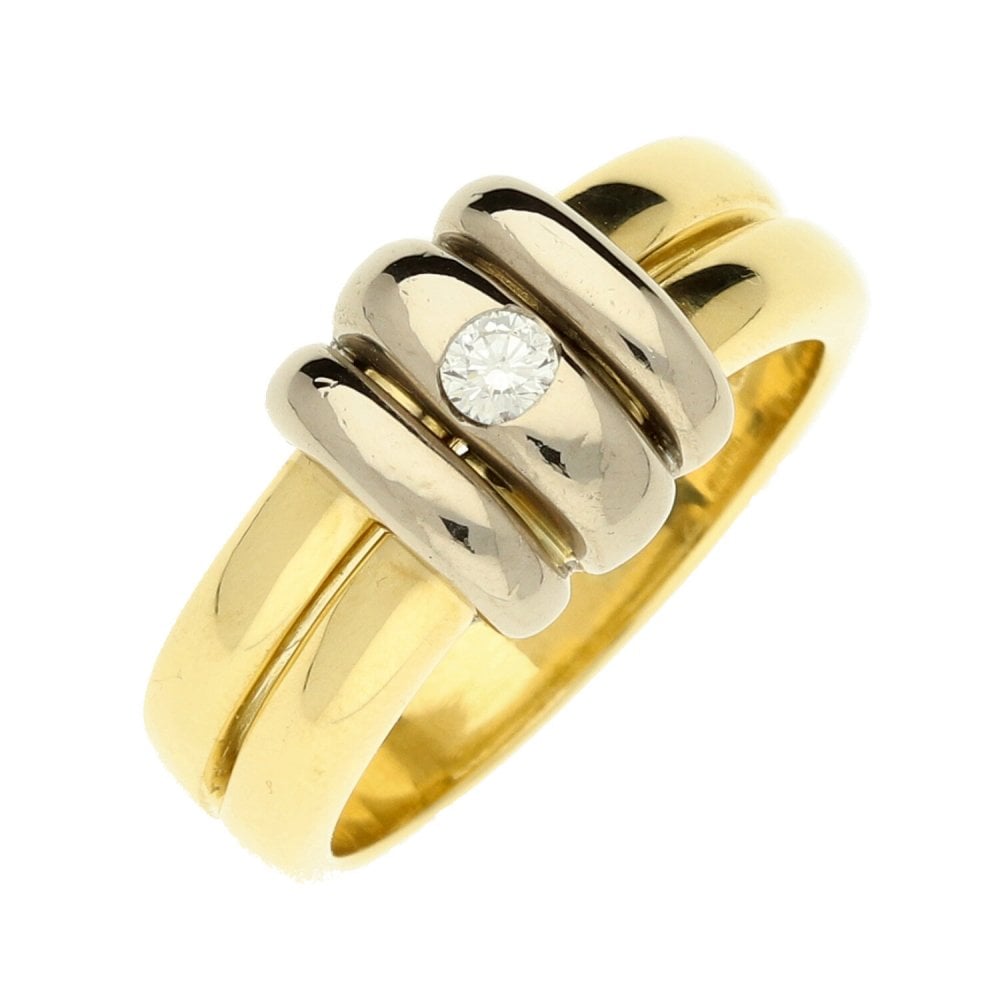 Ladies 18ct Yellow & White Gold Diamond Set Band Ring - Size N