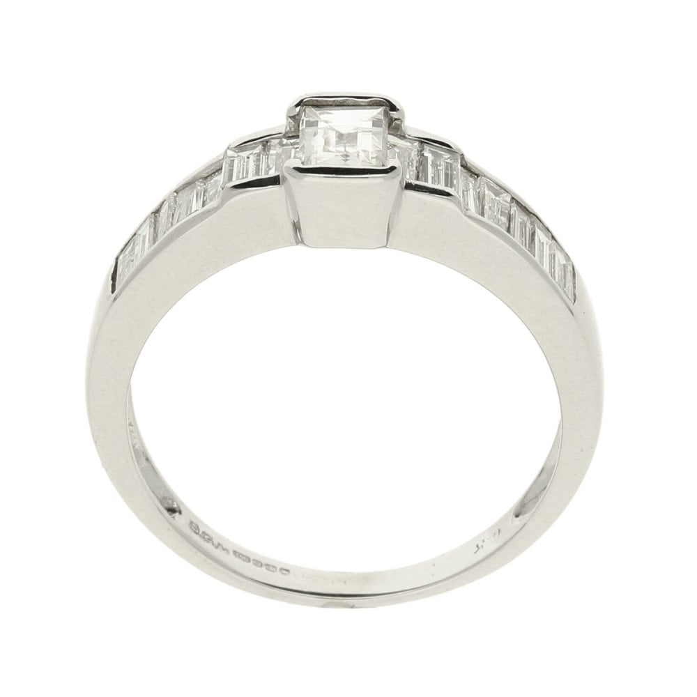 Ladies 18ct White Gold Baguette Diamond Ring - Size N