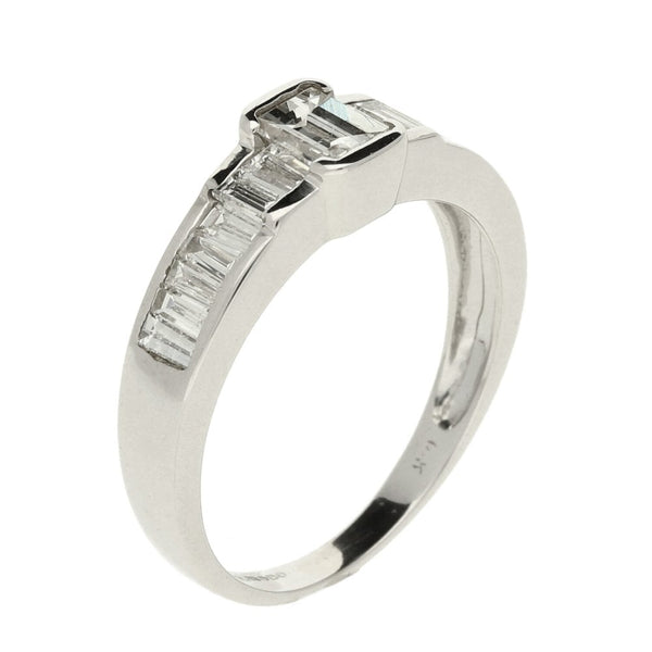 Ladies 18ct White Gold Baguette Diamond Ring - Size N