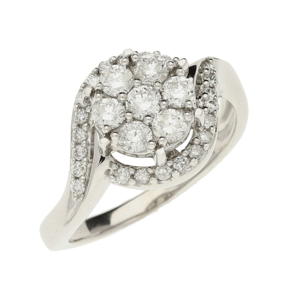 Ladies 18ct White Gold Diamond Cluster Ring - Size M½