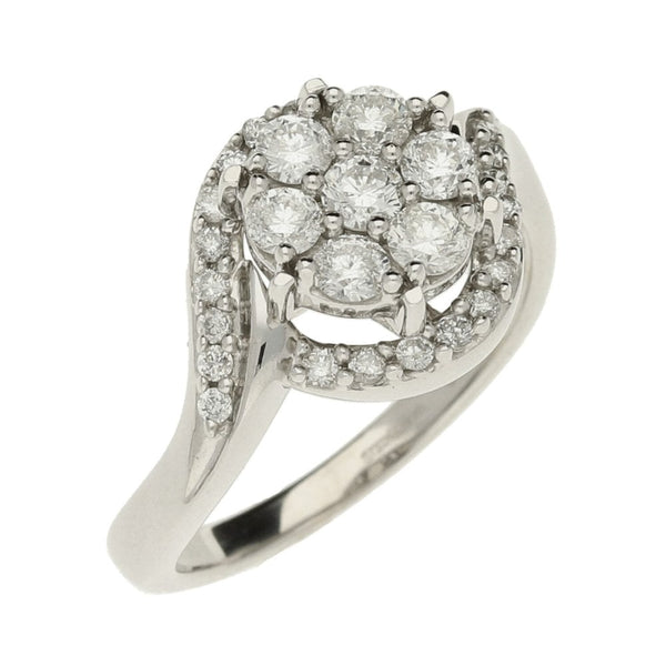 Ladies 18ct White Gold Diamond Cluster Ring - Size M½