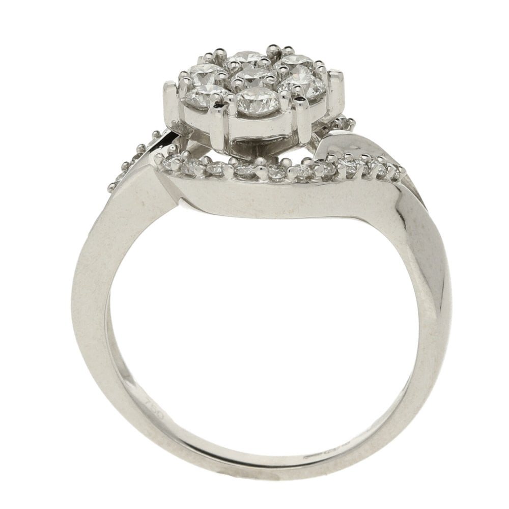 Ladies 18ct White Gold Diamond Cluster Ring - Size M½
