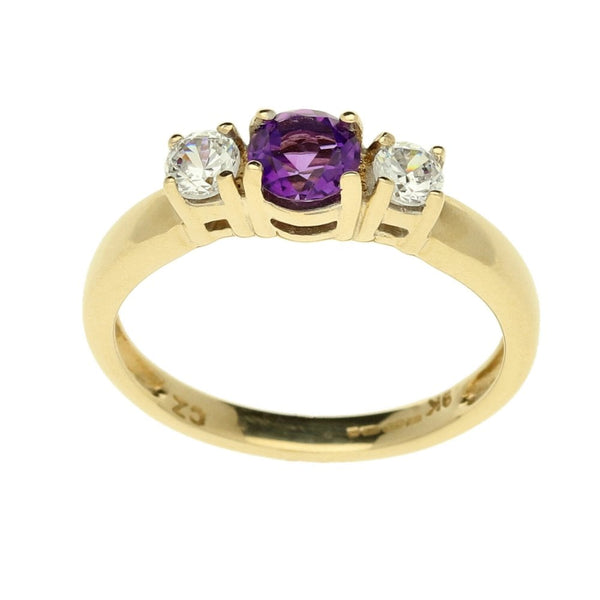 Ladies 9ct Yellow Gold Amethyst & Cubic Zirconia Ring - Size O