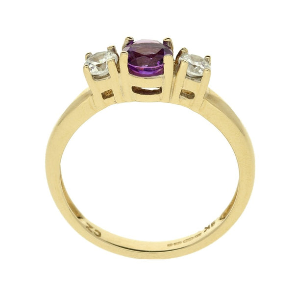 Ladies 9ct Yellow Gold Amethyst & Cubic Zirconia Ring - Size O