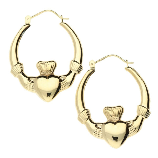 Ladies 9ct Yellow Gold Claddagh Earrings - 2.6g