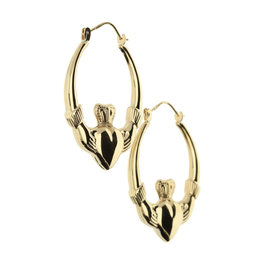 Ladies 9ct Yellow Gold Claddagh Earrings - 2.6g