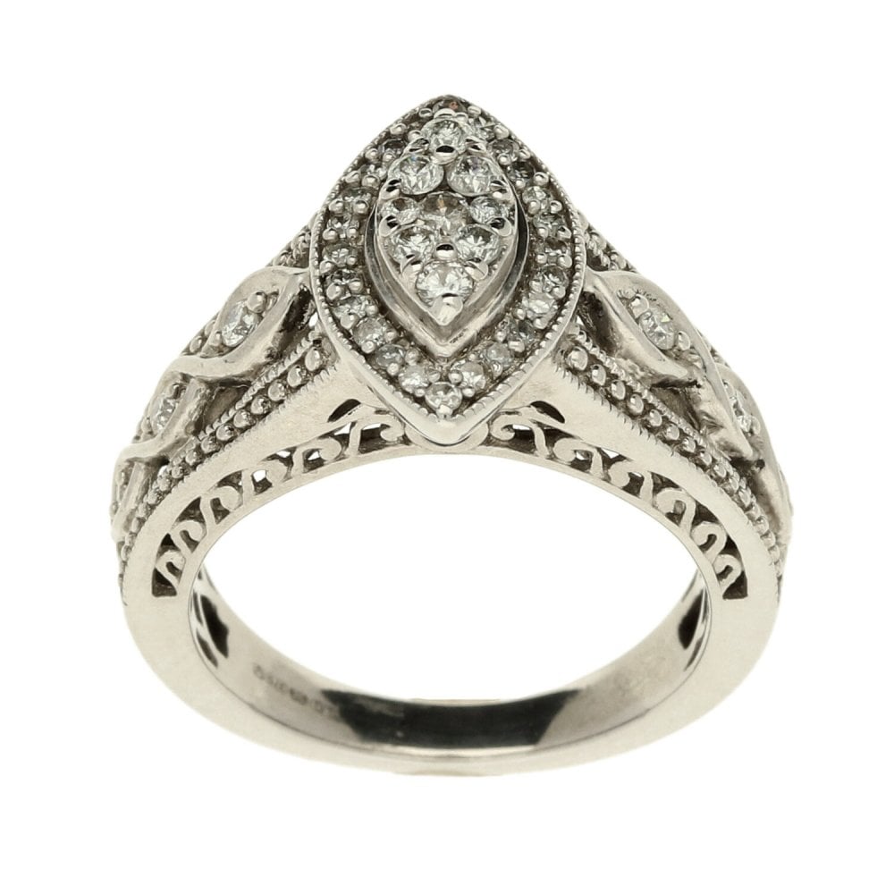 Ladies 9ct White Gold Diamond Cluster Ring - Size J - 0.34ct
