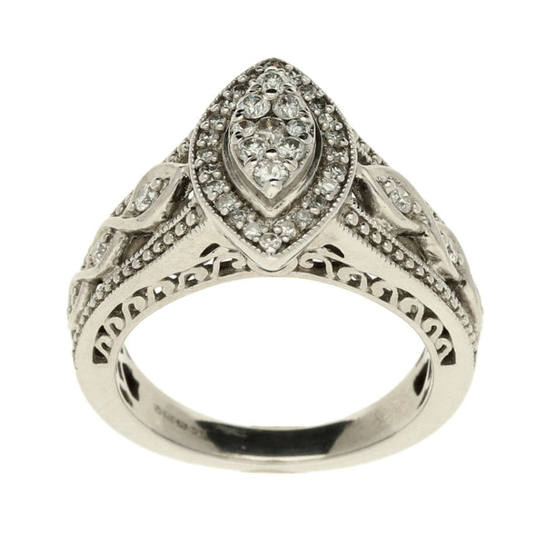 Ladies 9ct White Gold Diamond Cluster Ring - Size J - 0.34ct