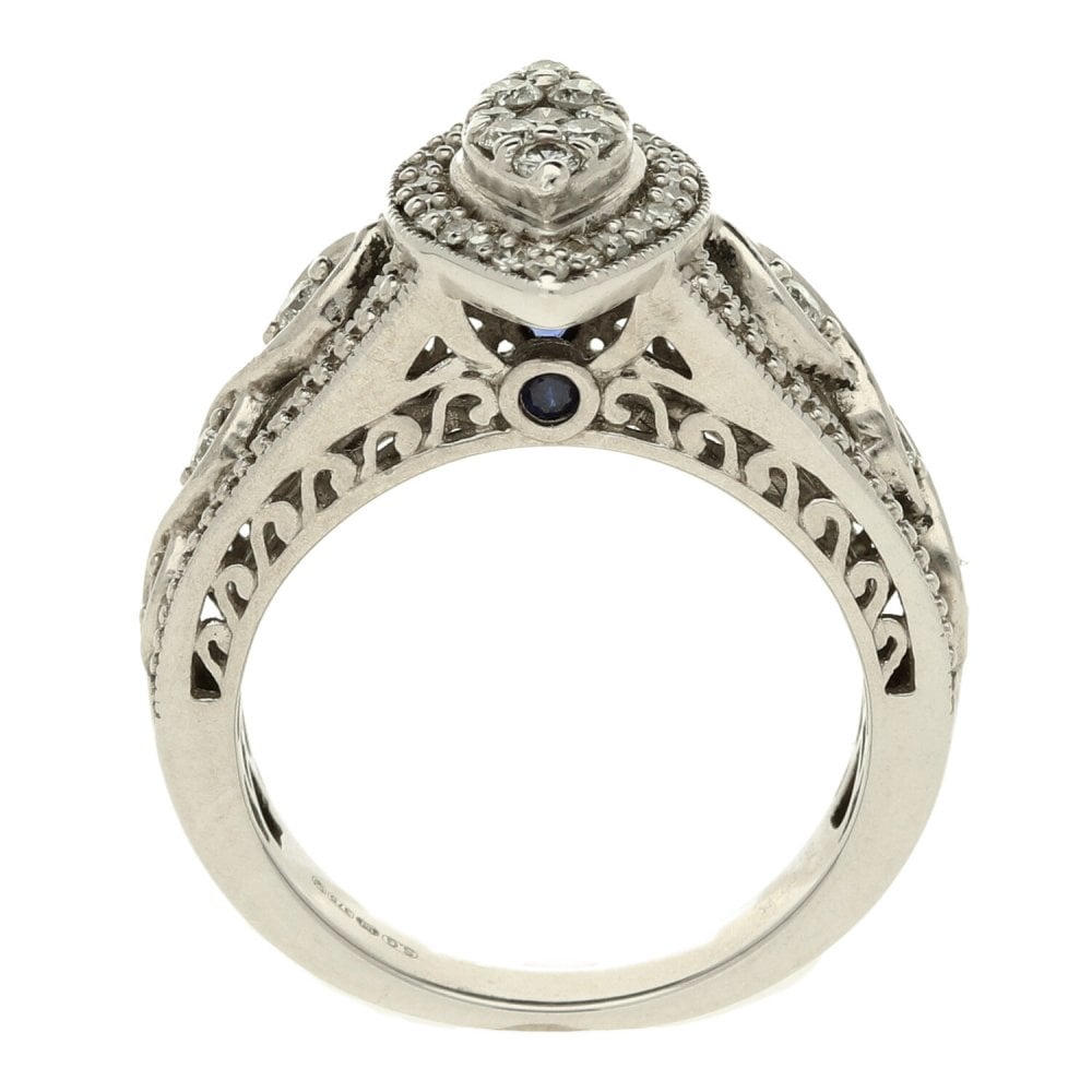 Ladies 9ct White Gold Diamond Cluster Ring - Size J - 0.34ct