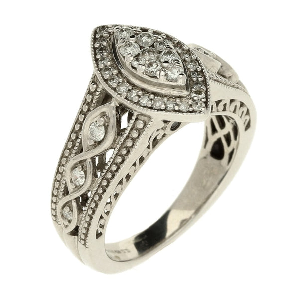 Ladies 9ct White Gold Diamond Cluster Ring - Size J - 0.34ct