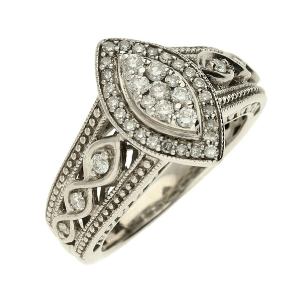 Ladies 9ct White Gold Diamond Cluster Ring - Size J - 0.34ct