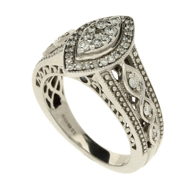 Ladies 9ct White Gold Diamond Cluster Ring - Size J - 0.34ct