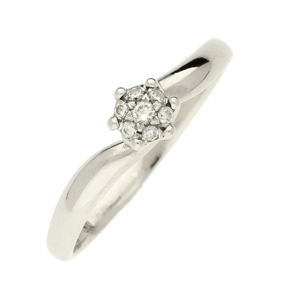 Ladies 18ct White Gold Diamond Cluster Twist Ring - Size T