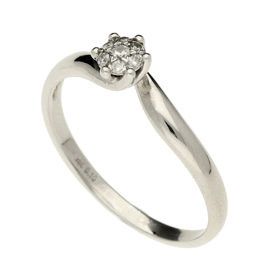 Ladies 18ct White Gold Diamond Cluster Twist Ring - Size T