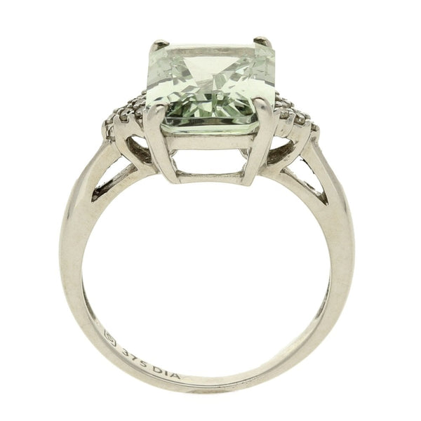 Ladies 9ct White Gold Blue Quartz & Diamond Ring - Size I½