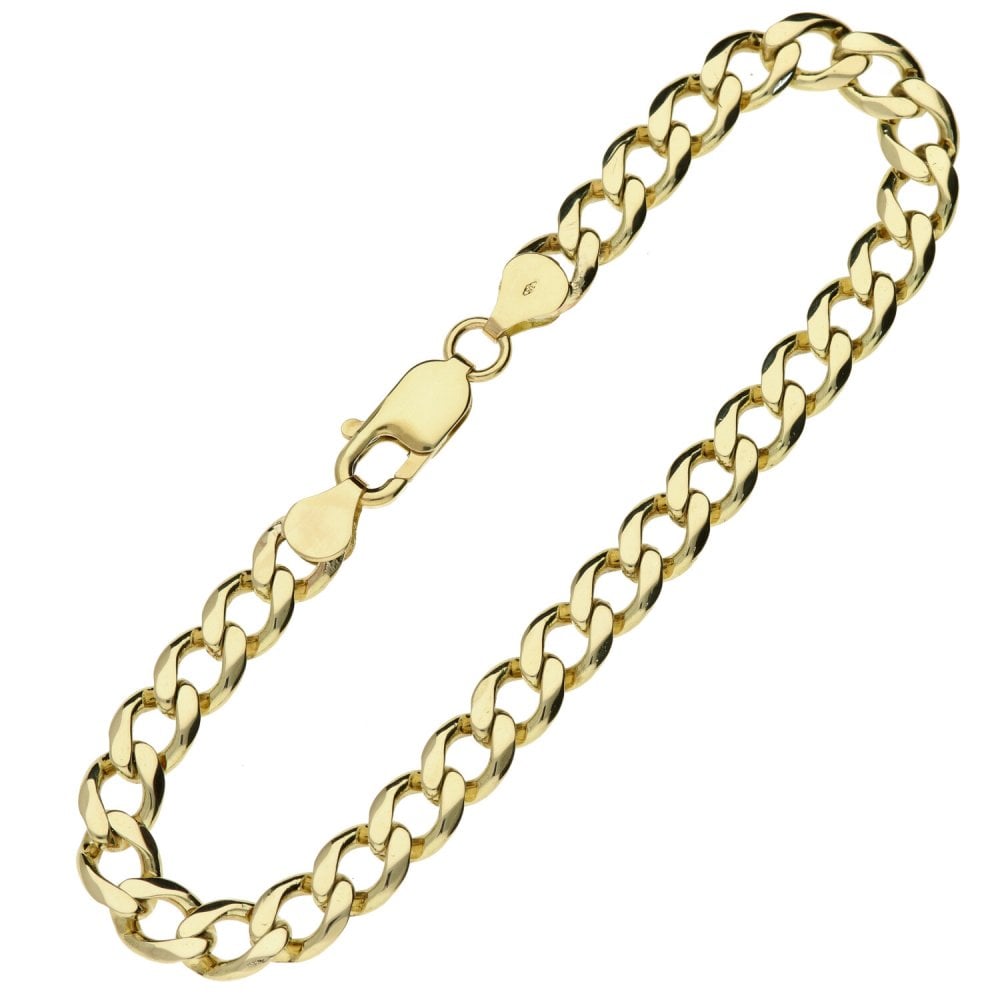 Gent's 9ct Yellow Gold 8.5" Flat D-Cut Curb Bracelet - 16.1g