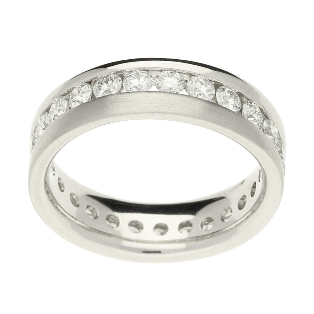 Ladies 18ct White Gold Diamond Polished/Satin Wedding Ring